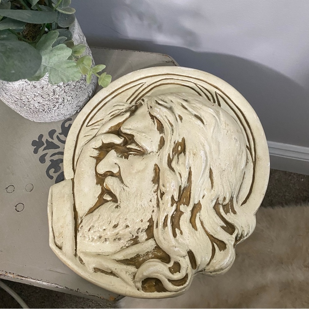 Ceramic Stoneware Carved Relief Jesus Figure Wall Decor